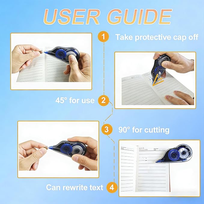 White Correction Tape, Smooth Glide, No Residue, Quick Dry - Image 4