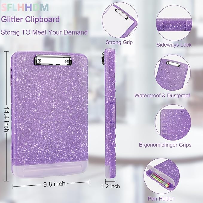 Glitter Clipboard with Storage, Storage Clipboard with Pen Holder, A4 Binder - Image 2