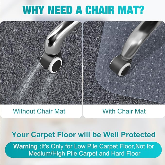 BesWin Office Chair Mat for Carpeted Floors, Easy Glide and Flat Without Curling - Image 2
