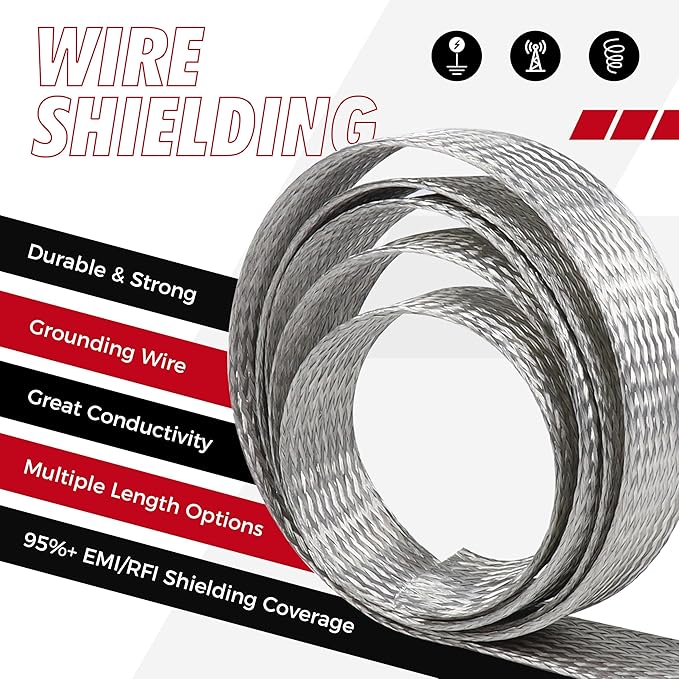 Tinned Copper Braid Wire Shielding Ground Strap Metal Cable Sleeve Expandable - Image 3
