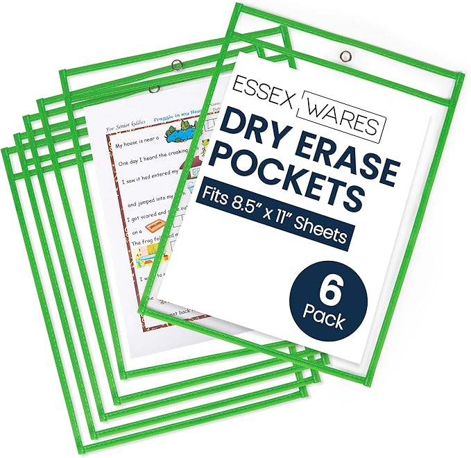 Essex Wares - 6 Pack, Dry Erase Pocket Document Protectors, Water-Resistant & by EssexWares