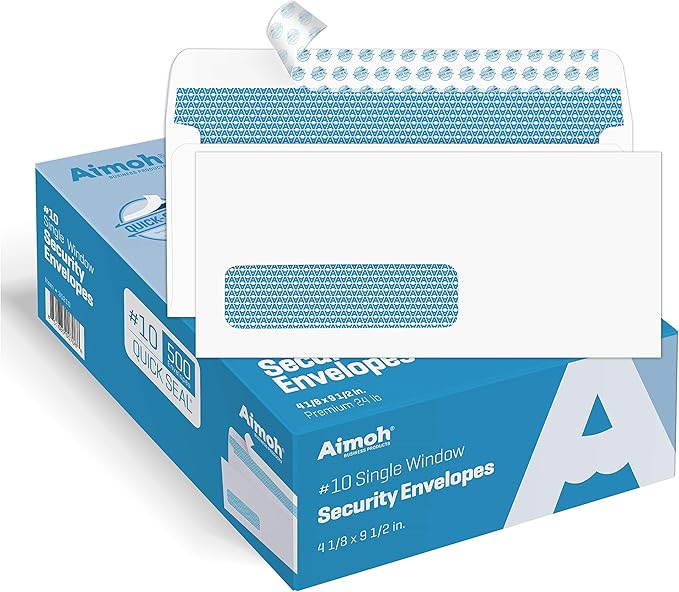 Aimoh 500#10 Single Left Window SELF Seal Security Envelopes by Aimoh