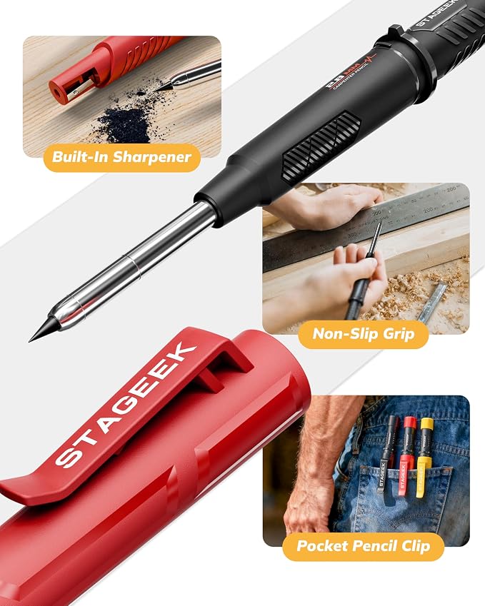 STAGEEK Carpenter Pencil with Sharpener, Mechanical Carpenter Pencils with 19 - Image 4