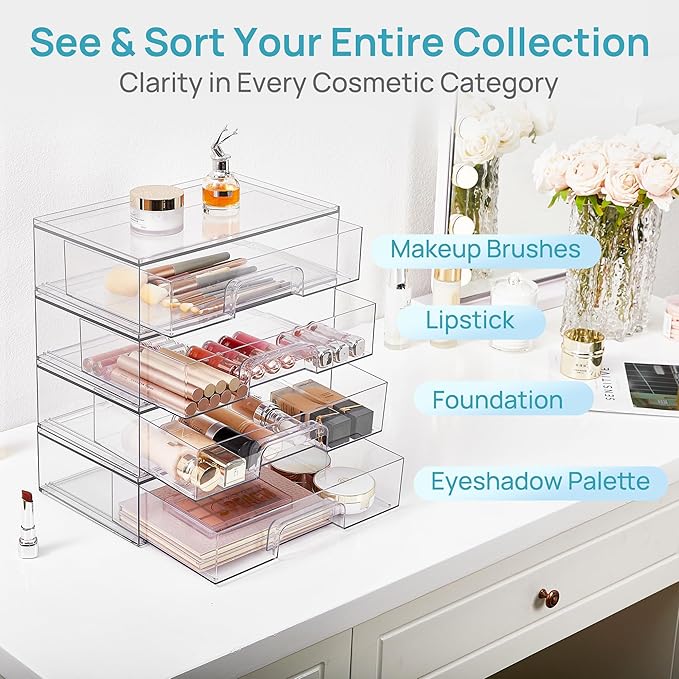 Vtopmart 12.1''W Clear Stackable Storage Drawers, 4 Pack Acrylic Plastic - Image 5