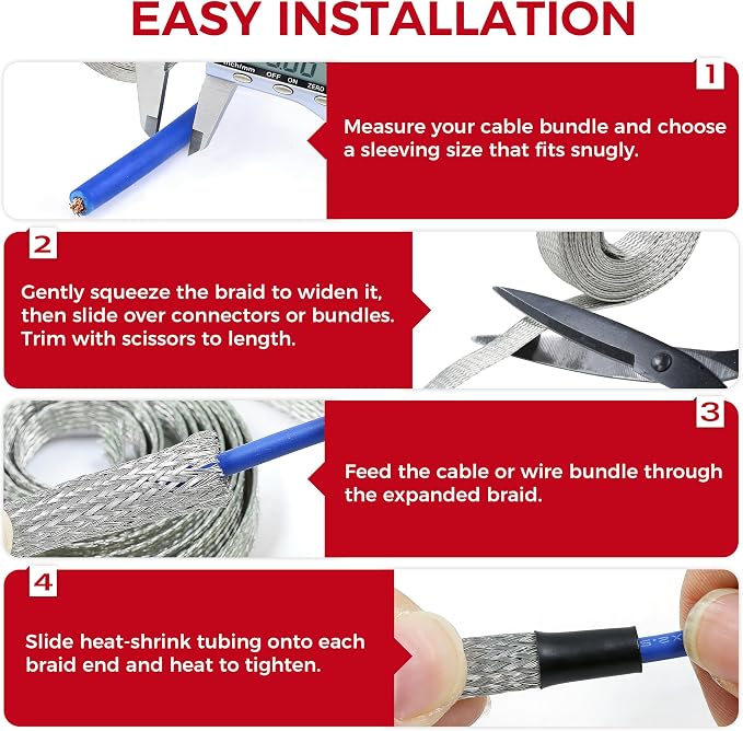 Tinned Copper Braid Wire Shielding Ground Strap Metal Cable Sleeve Expandable - Image 6