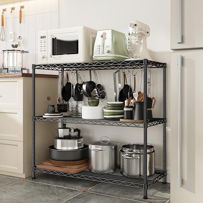 3- Shelf Metal Shelving Unit 35.6Wx14Dx36H, Adjustable Storage Shelves Heavy - Image 2