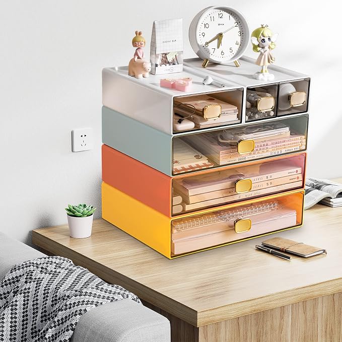 2 PACK Stackable Desk Organizer Stackable Storage Drawer Small Desk Organizer - Image 7
