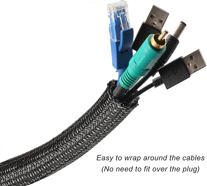 10ft - 3/4 inch Braided Cable Management Sleeve Cord Protector - Self-Wrapping - Image 2