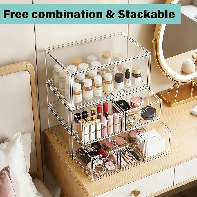 Prsildan Stackable Clear Makeup Organizer Acrylic Storage Drawers - Image 5