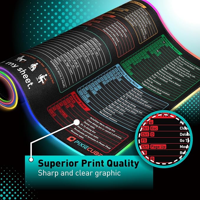 Excel Cheat Sheet LED Desk Pad | Excel Shortcut Keys Mouse Pad - Image 4
