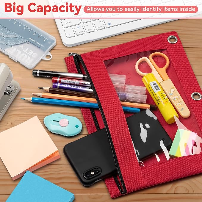 Pencil Pouch for 3 Ring Binder, Bulk 24 Pack 3-Holes Zipper Pencil Pouches in - Image 3