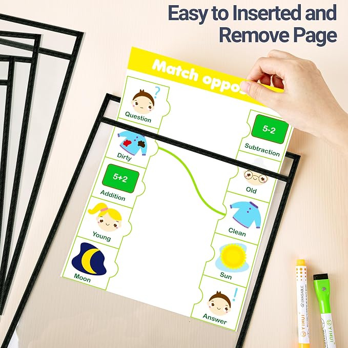 AKONEGE 30 Pack Oversized Dry Erase Pocket Sleeves Reusable 10 x 13 Inches - Image 3