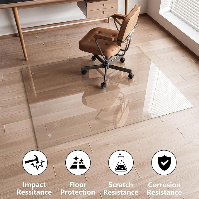 Koonmi Glass Chair Mat for Carpet, Tempered Glass 50"x65" Office Chair Mat - Image 3
