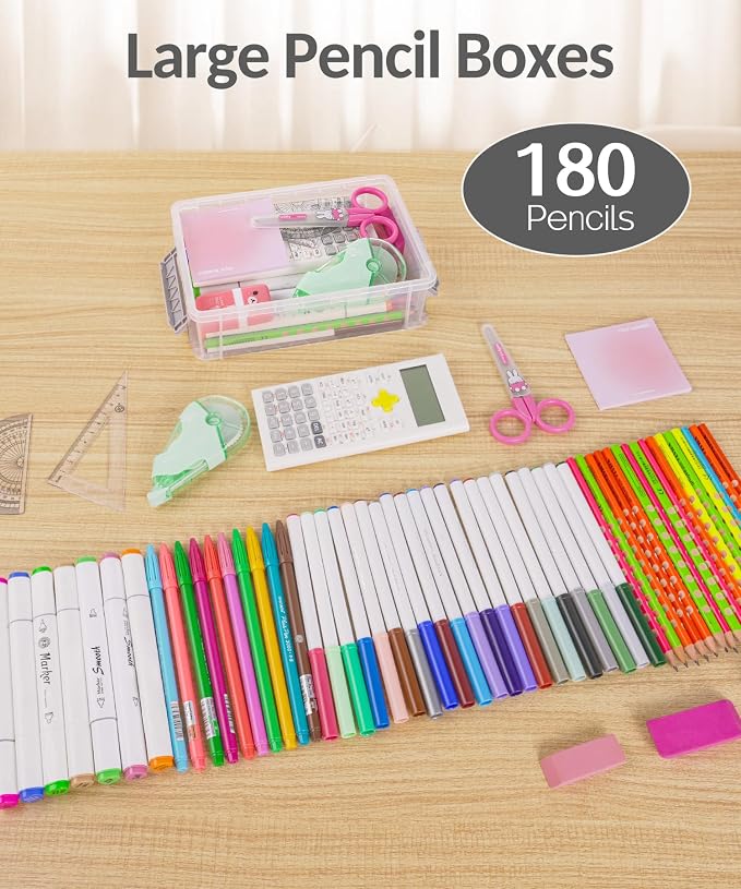 Sooez 6 Pack Extra Large Pencil Box, Plastic Pencil Case Crayon Box Bulk - Image 3
