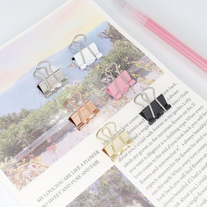 Pink Binder Clips, Mini Paper Clip, Small Paper Clamps 15mm, 100 Pack Micro - Image 5