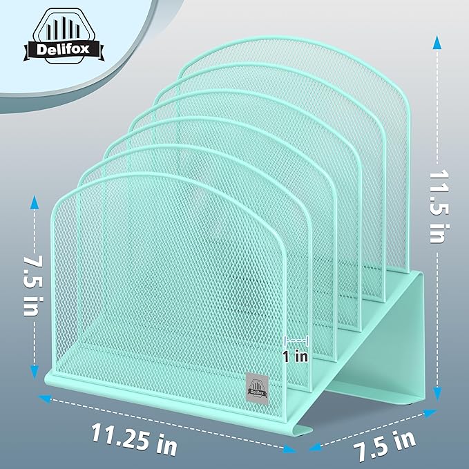Delifox Incline File Organizer for Desk, 5-Section Mesh Metal Desktop File - Image 2