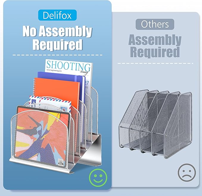 Delifox Inclined Desk File Organizer, Vertical File Folder Holder Stand Metal - Image 6