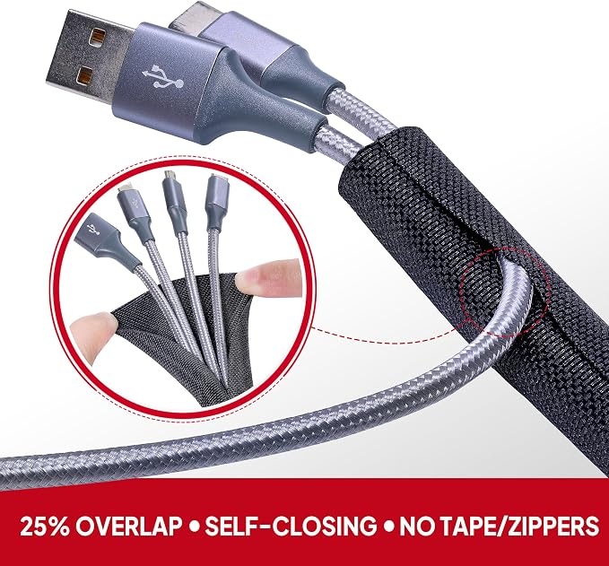 Black Braided Cable Management Sleeves, 1/2"-12Feet | Wire Loom Tubing - Image 4
