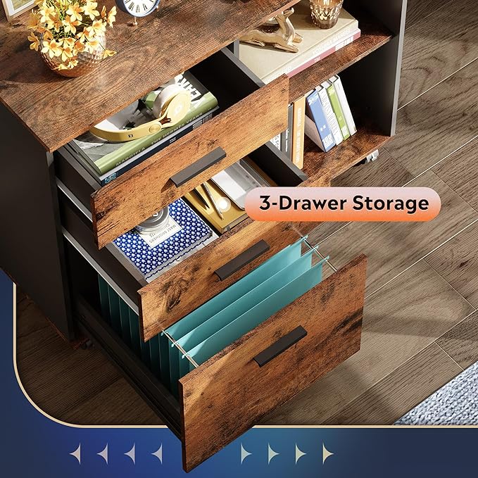DEVAISE 3-Drawer Mobile File Cabinet, Lateral Filing Cabinet, Rustic Brown | - Image 5