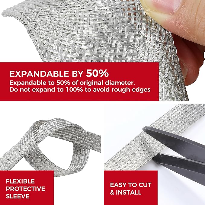 Wire Shielding Sleeve Tinned Copper Braid Ground Straps Cable Sheathing - Image 5