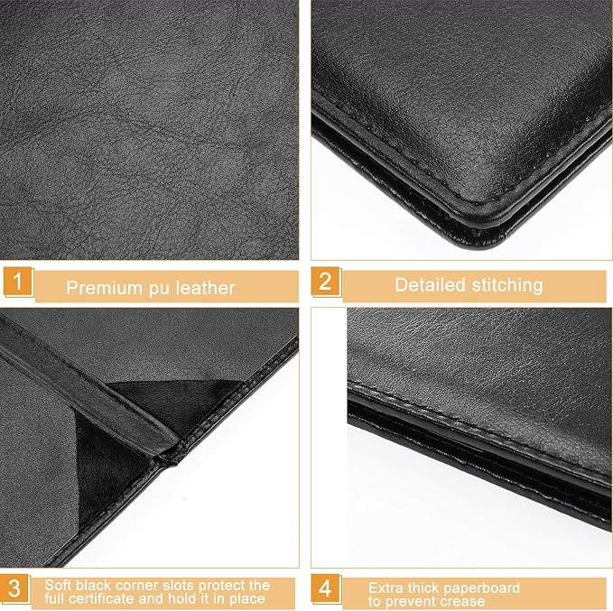 Tenare 3 Pcs Black Leather Certificate Holder 8.5 x 11" PU Phd Bachelor Master - Image 4