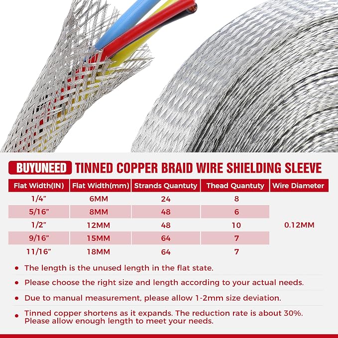 5/16" Wide Tinned Copper Braided Metal Wire Shielding Sleeve Ground Strap - Image 8