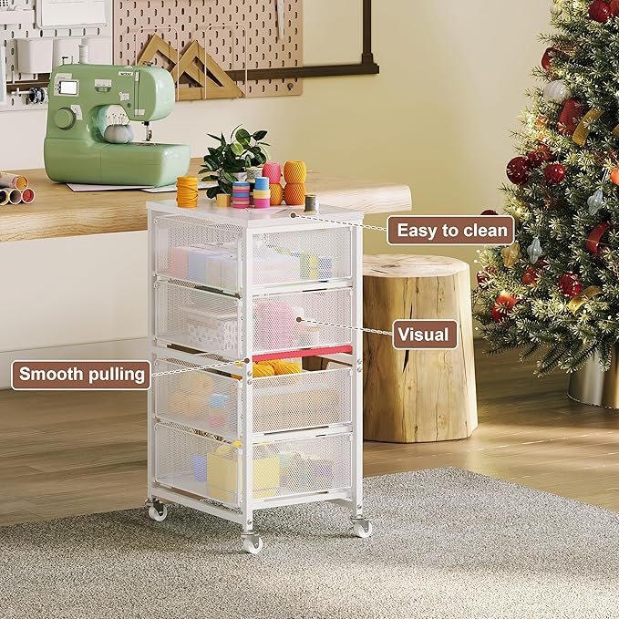 4-Drawer Rolling Storage Cart, Utility Cart - Image 7